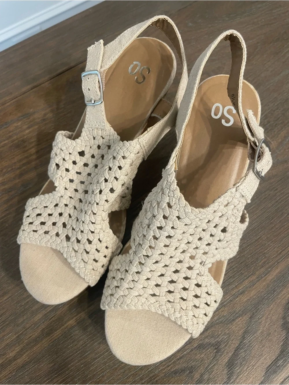 SO Beige Woven Slingback Cork Wedge Sandals